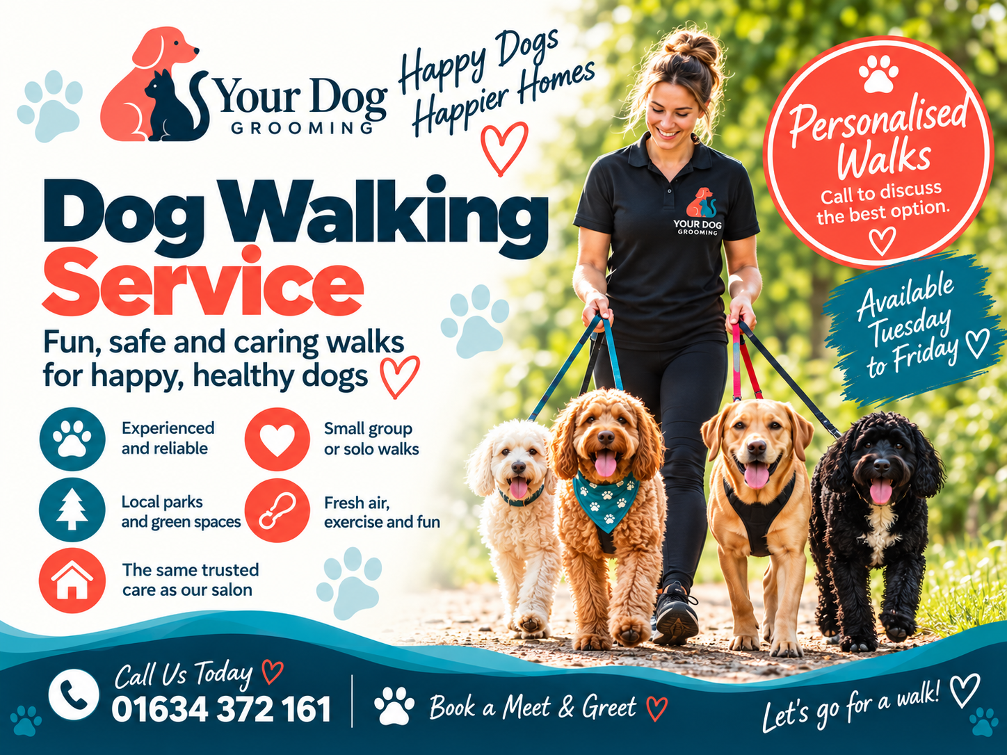 Your Dog Grooming Salon Dog Walking Service &mdash; personalised walks, available Tuesday to Friday